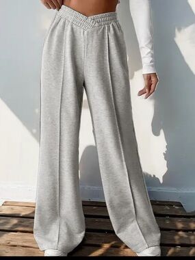 Wide Leg High-Waist Lounge Pants - Light Gray